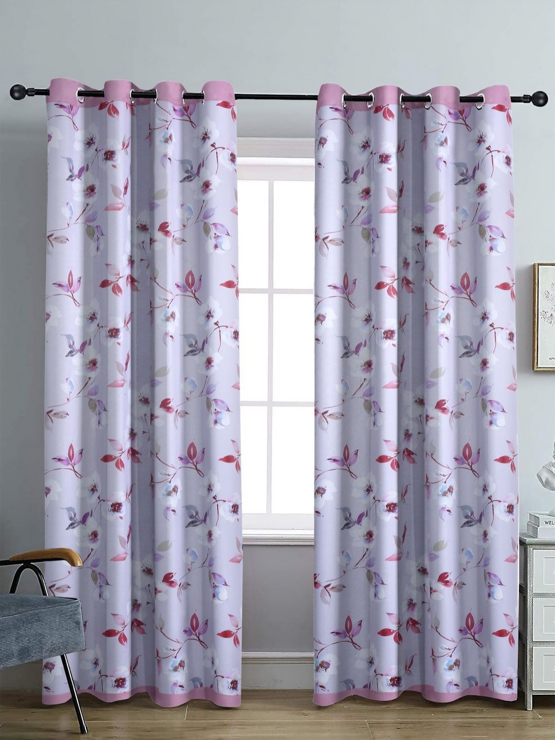 

Aura White & Pink Set of 2 Floral Black Out Window