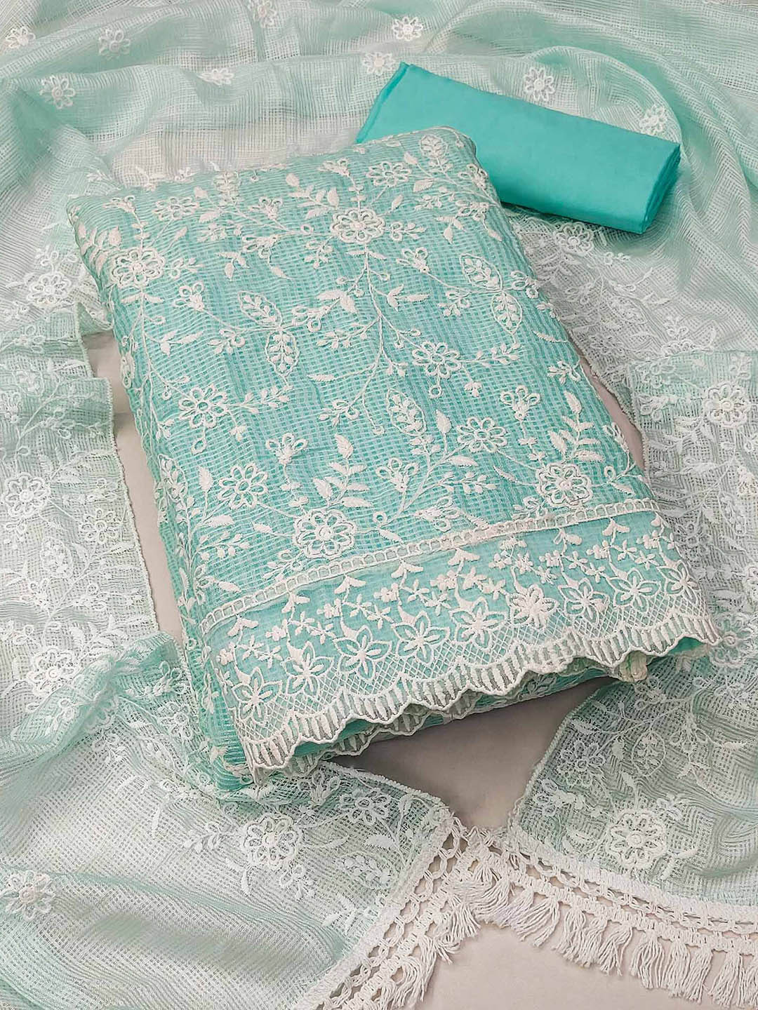 

Peachmode Embroidered Unstitched Dress Material, Turquoise blue