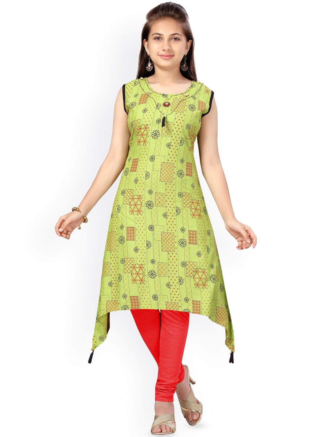 

BAESD Girls Quirky Printed Kurta, Green