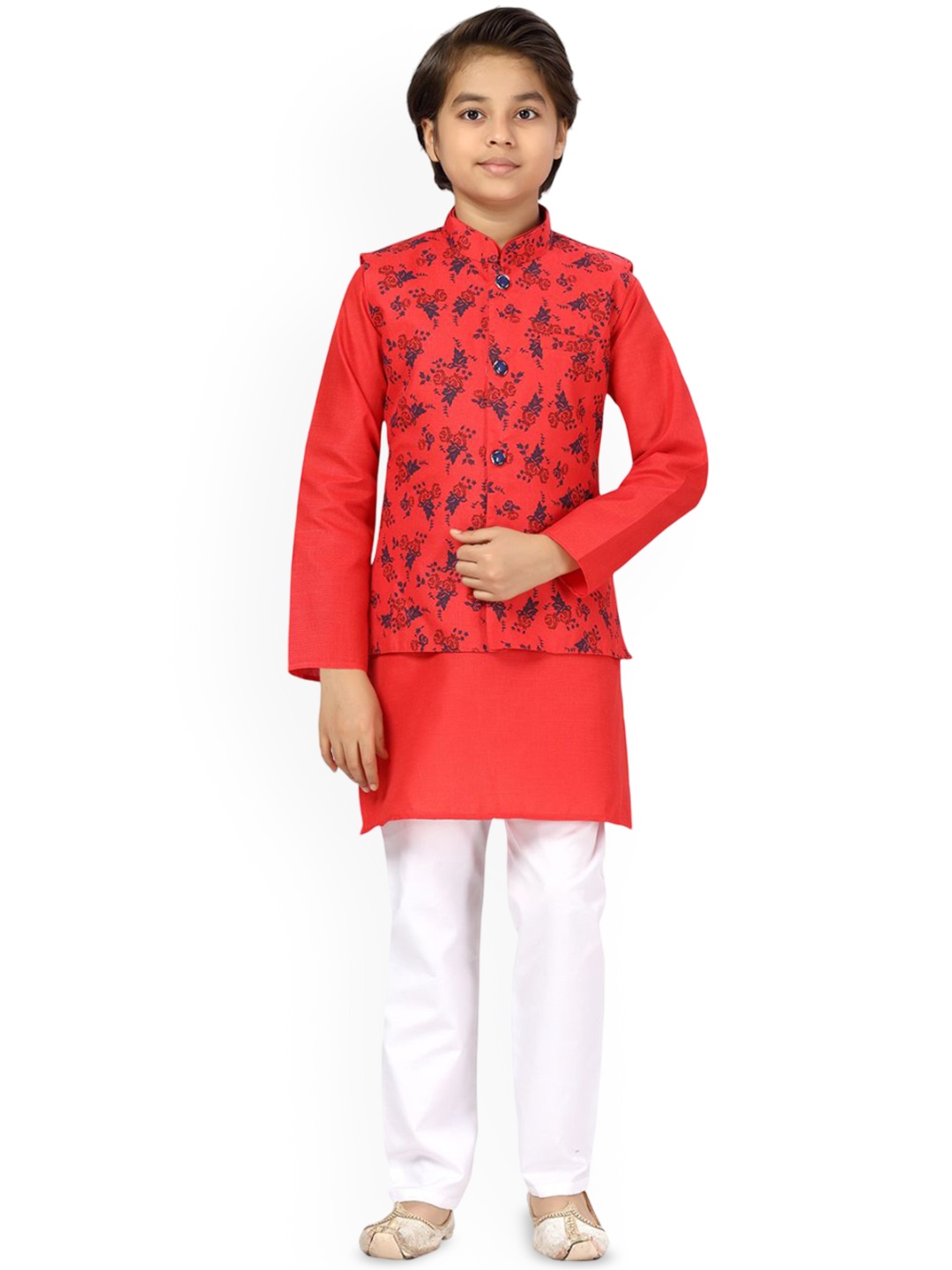 

BAESD Boys Floral Printed Pure Cotton Straight Kurta with Pyjamas, Red