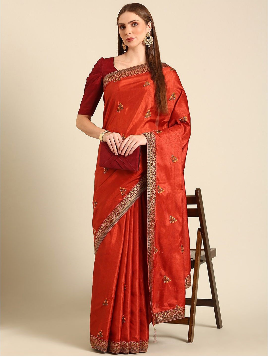 

all about you Floral Silk Blend Saree, Brown