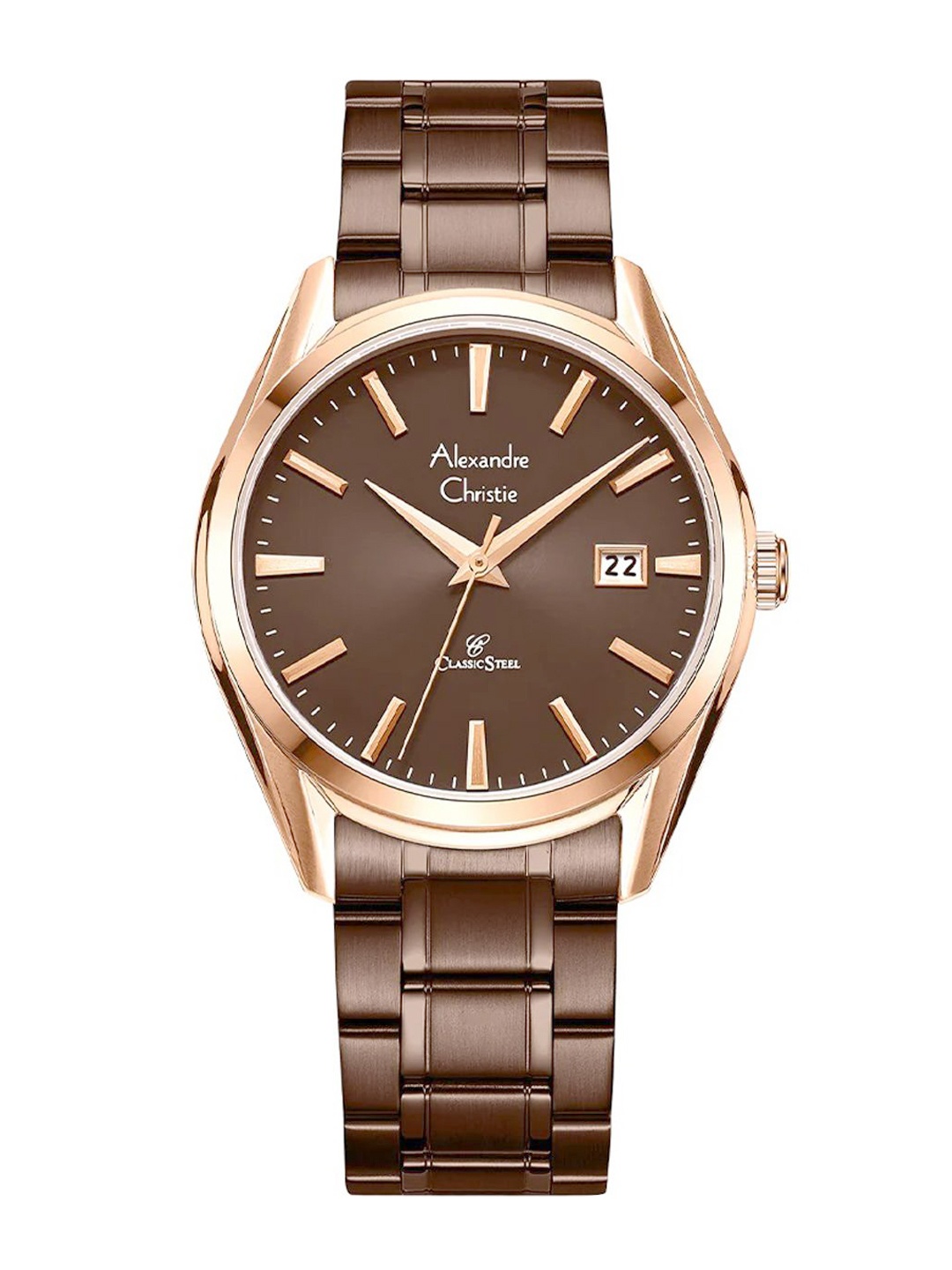 

Alexandre Christie Men Embellished Dial & Stainless Steel Bracelet Style Straps Analogue Watch 8681MDBROBO, Brown