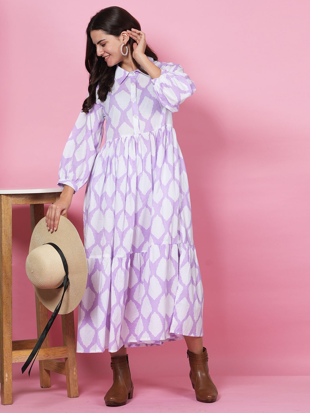 

LABEL KRISHA Printed Puff Sleeve Maxi Dress, Lavender