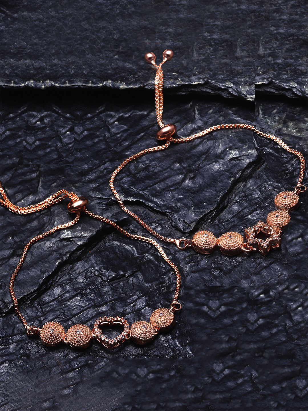 

ZENEME Set Of 2 Rose Gold-Plated Cubic Zirconia Wraparound Bracelet