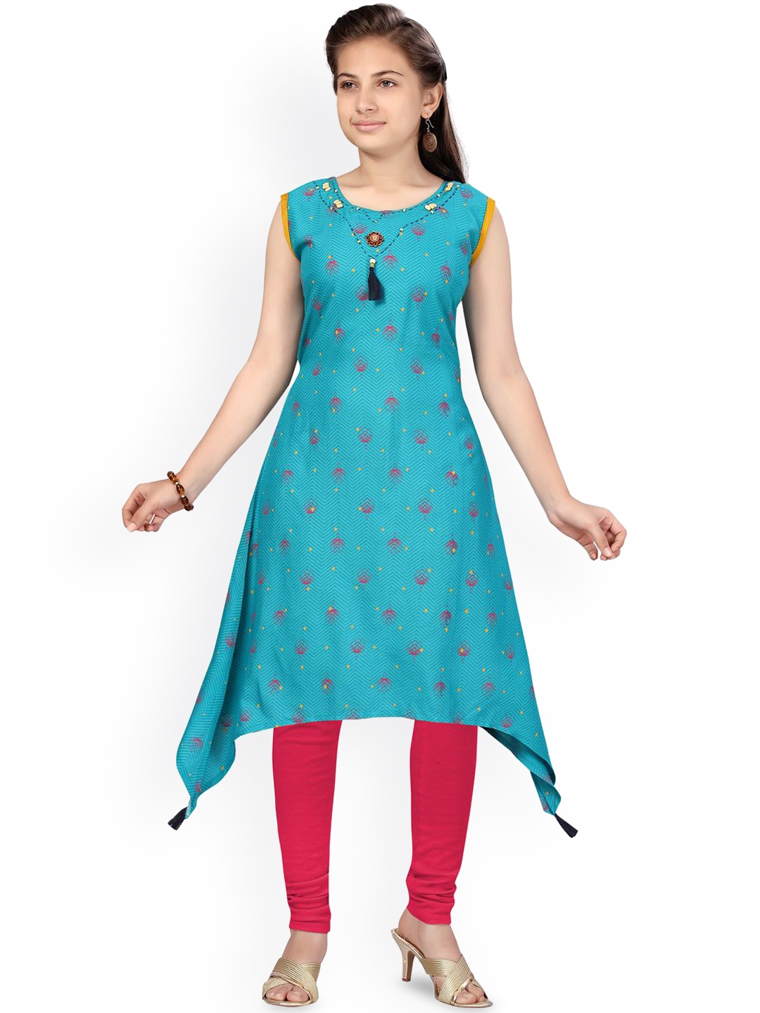 

BAESD Girls Gotta Patti Kurta, Turquoise blue