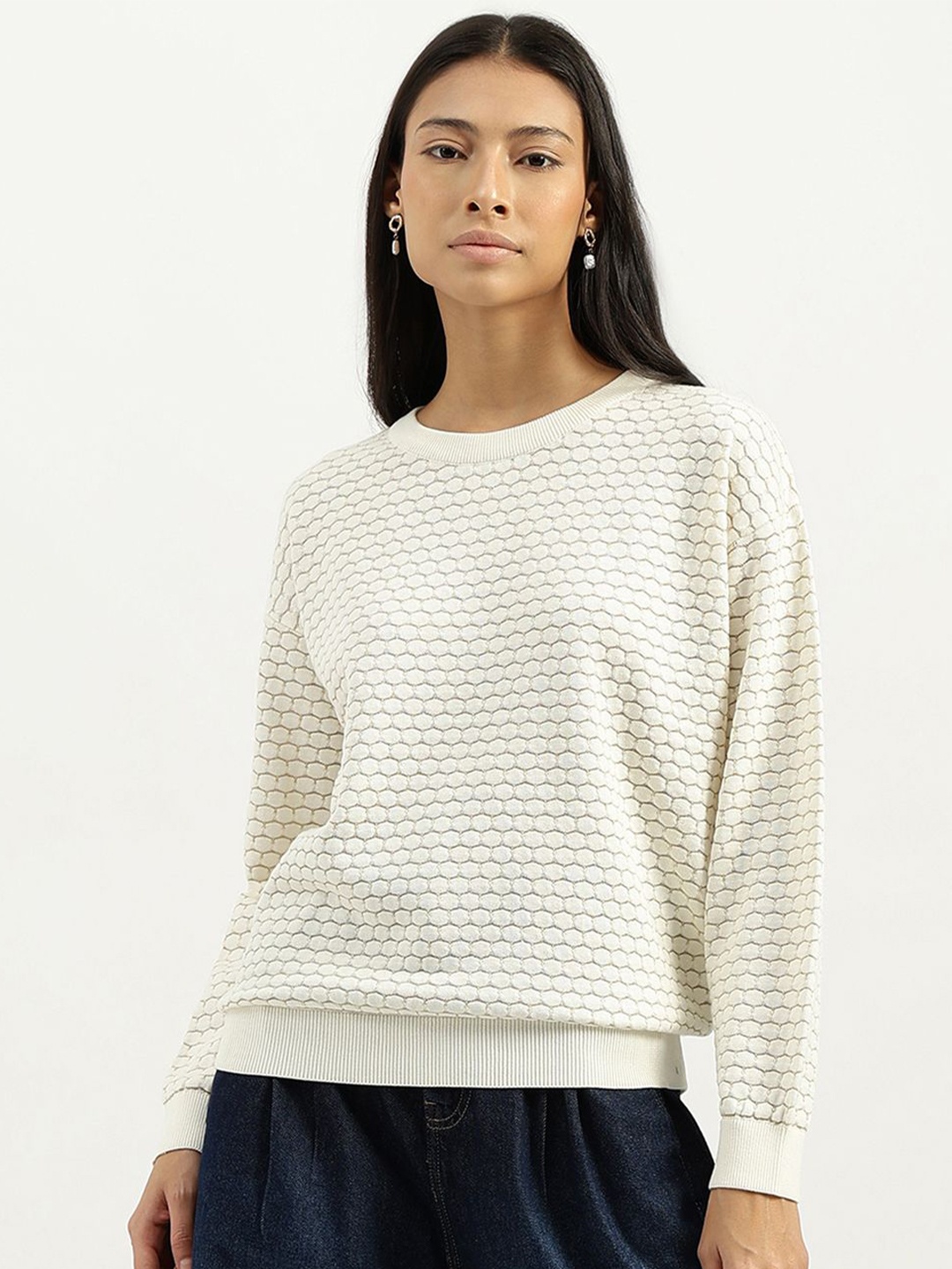 

United Colors of Benetton Women Textured Round Neck Sweatshirt, White