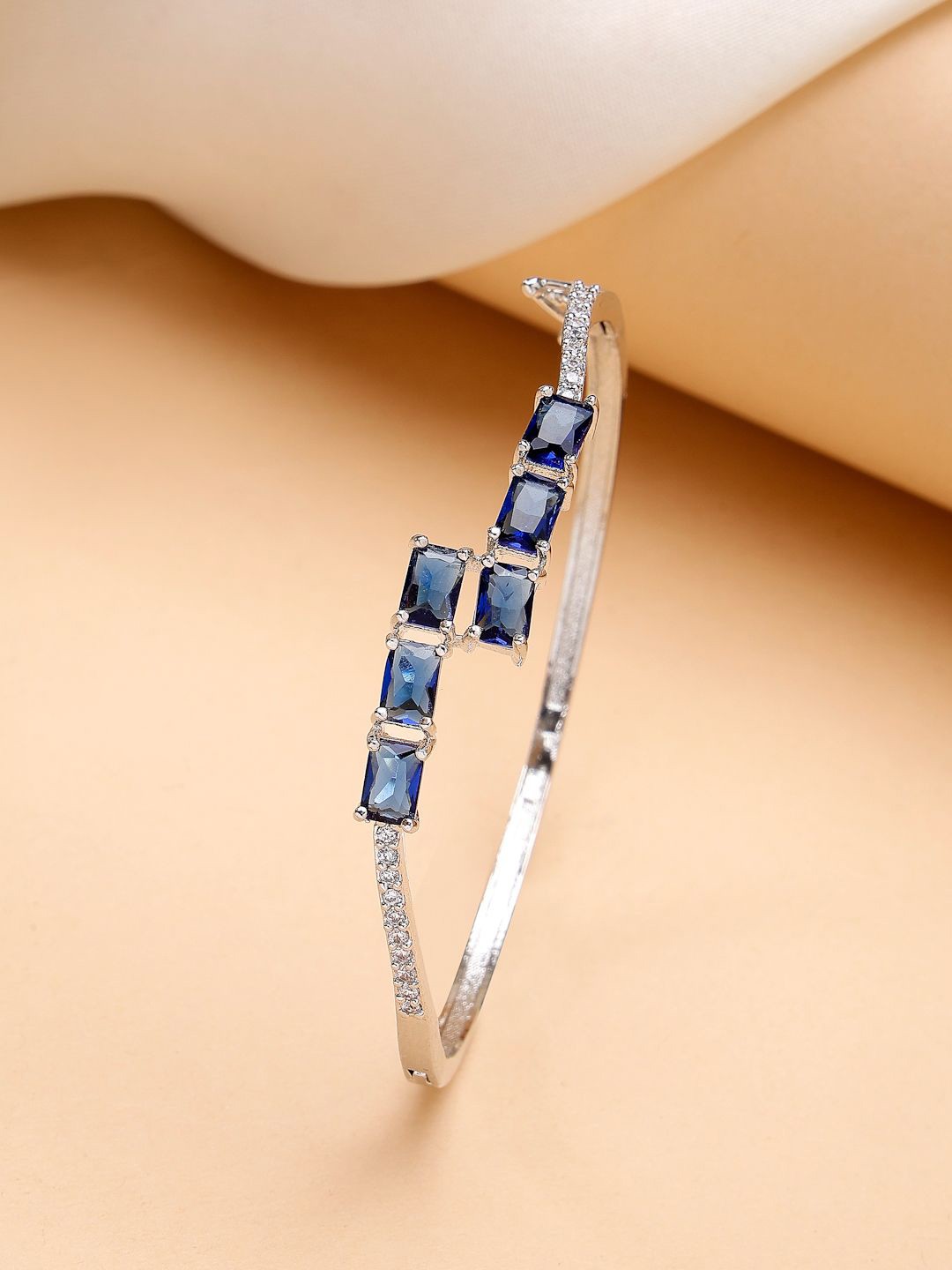 

ZENEME American Diamond Rhodium-Plated Bangle-Style Bracelet, Silver