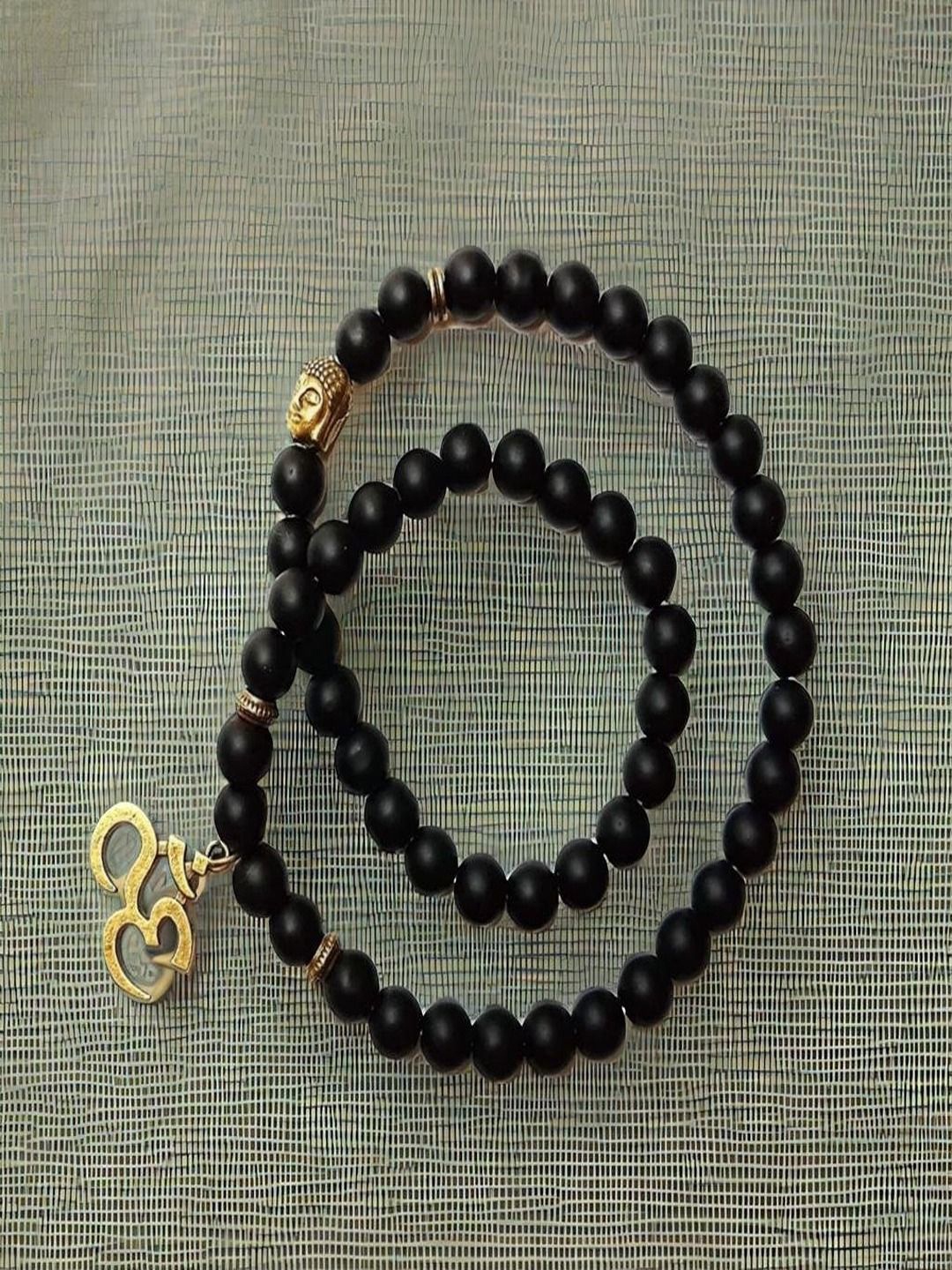 

UNIVERSITY TRENDZ Men OM Buddha Matte Beaded Elasticated Bracelet, Gold