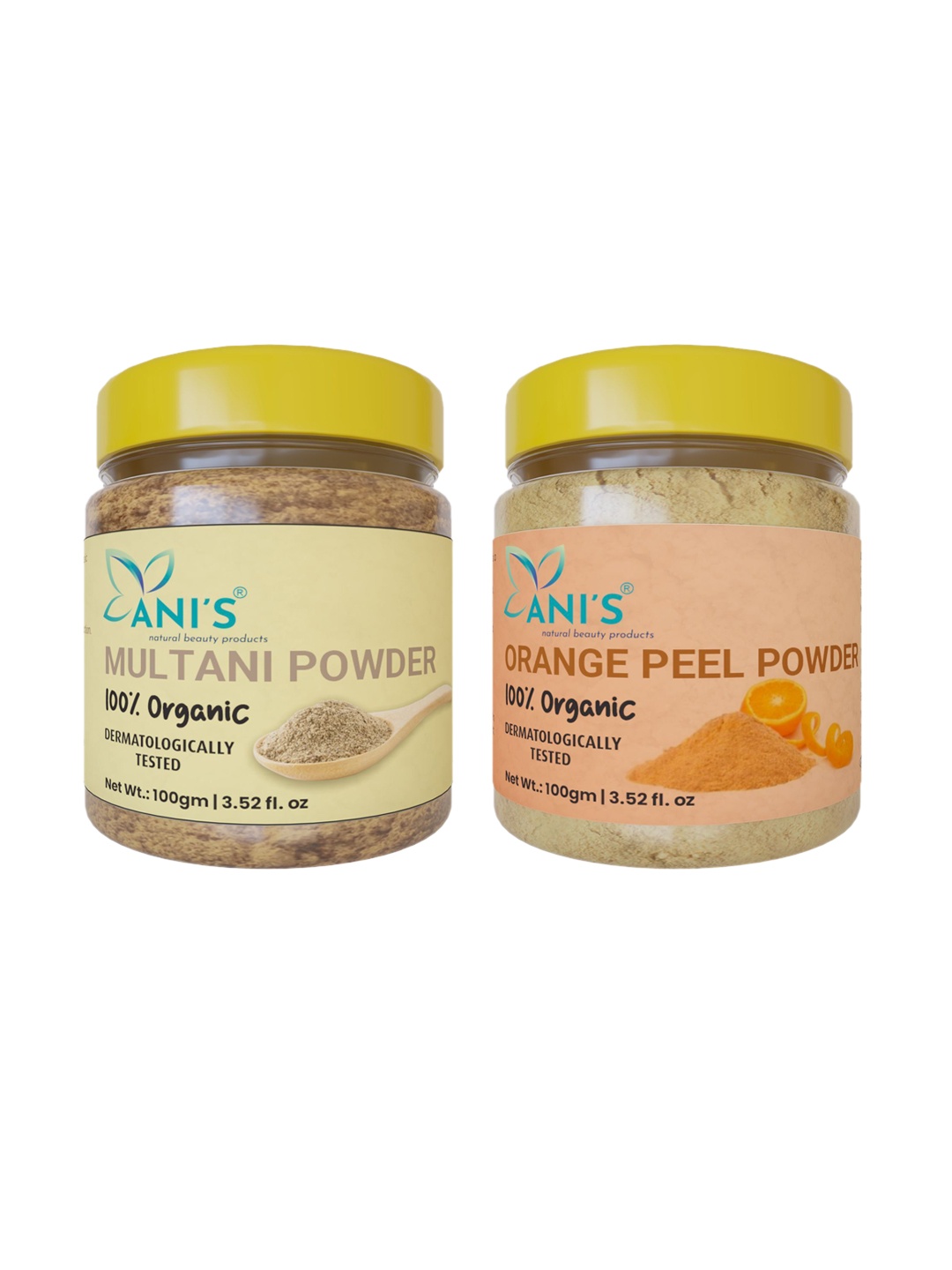 

ANI'S 100% Organic Set Of 2 Multani Mitti With Orange Peel Powder Mask - 100Gm Each, Grey