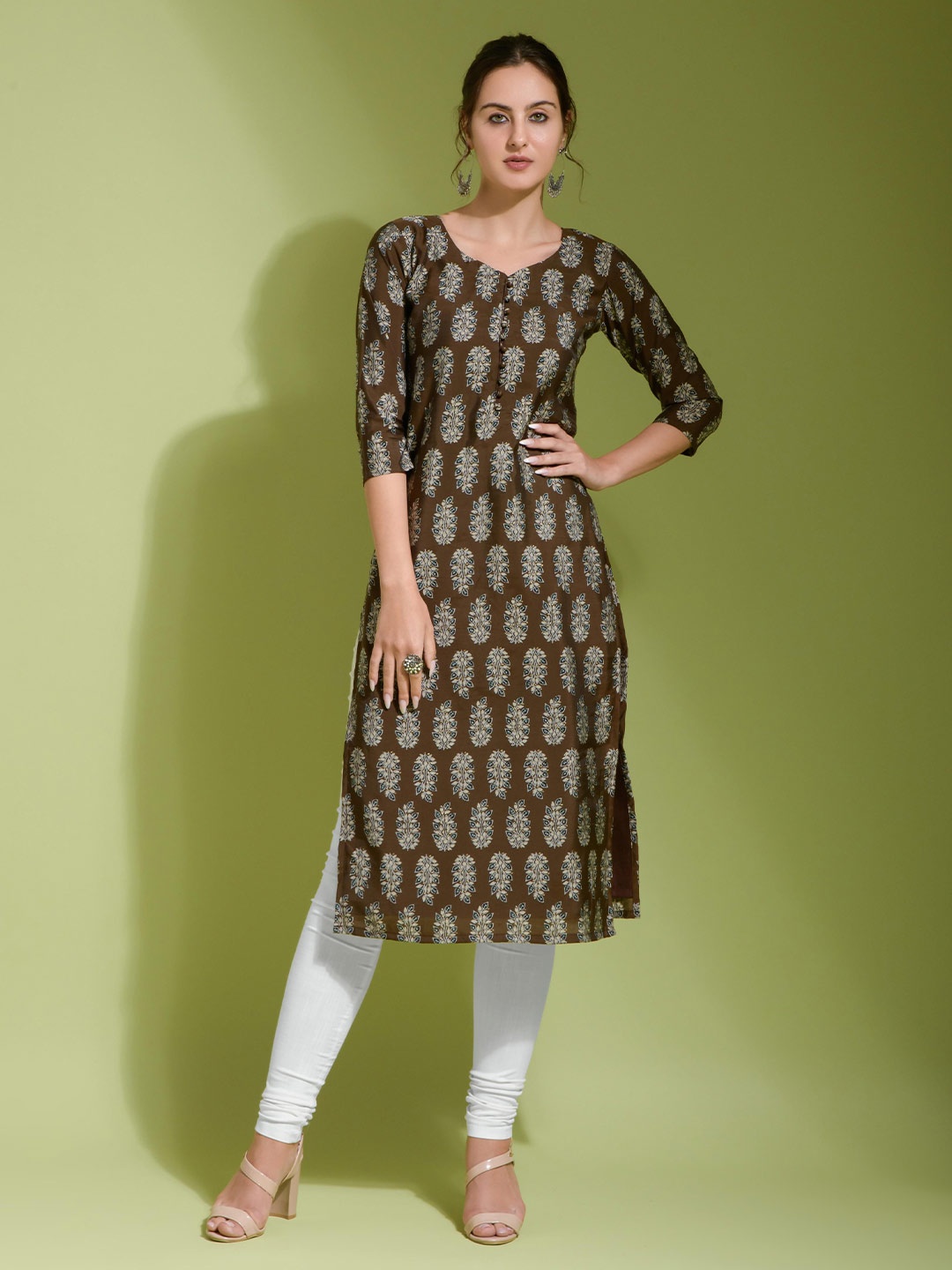 

SAZRIKA Printed Straight Kurta, Brown