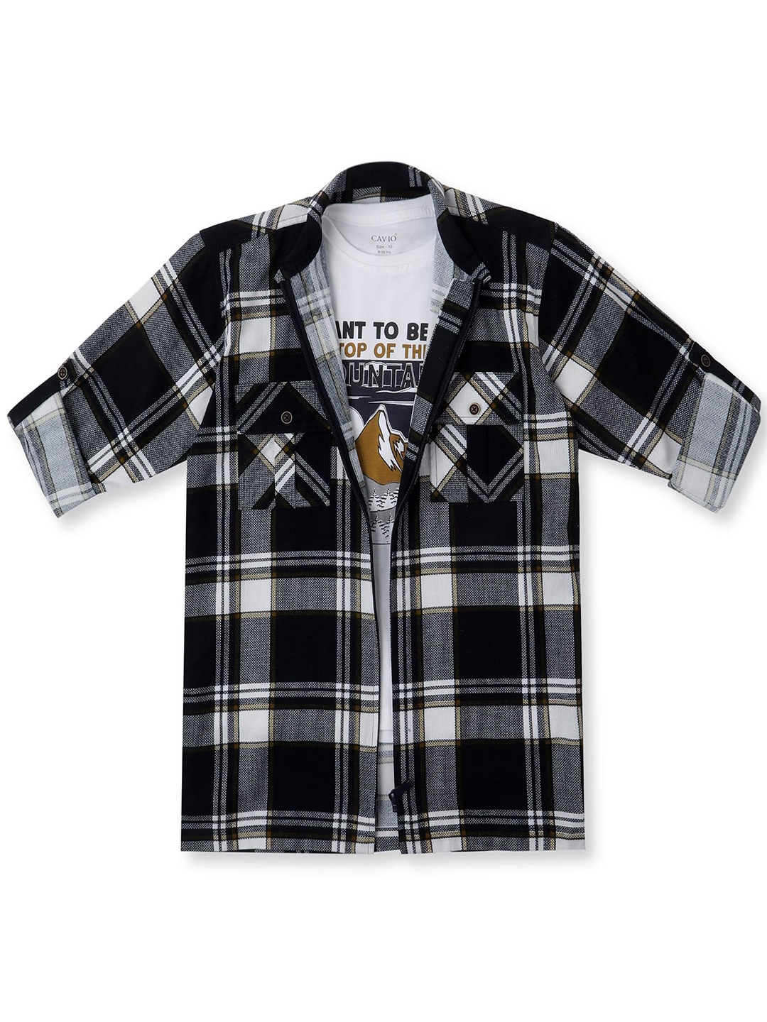 

Cavio Boys Spread Collar Tartan Checked Cotton Casual Shirts & T-Shirt, Gold