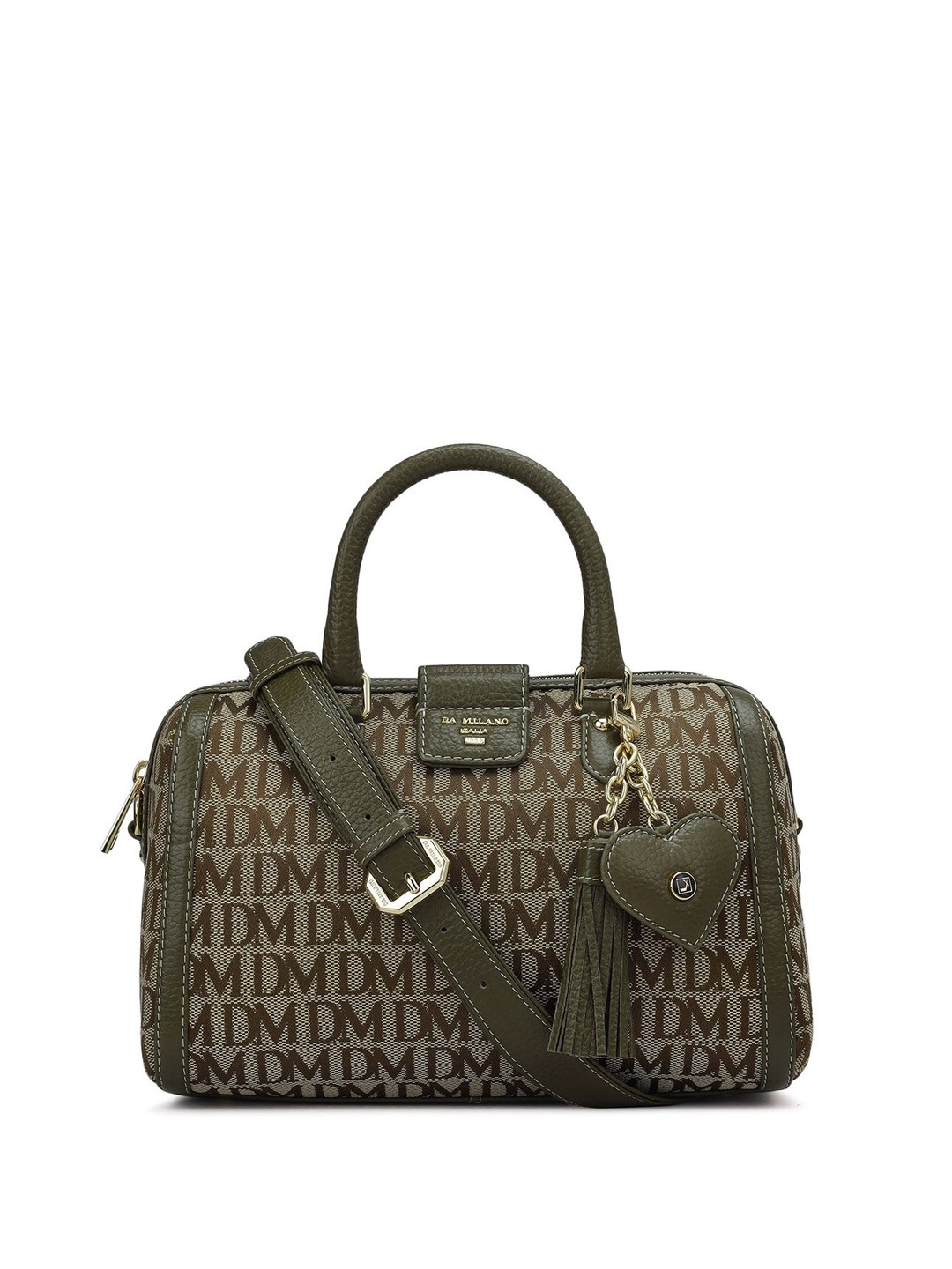 

Da Milano Printed Leather Structured Handheld Bag with Tasselled, Brown