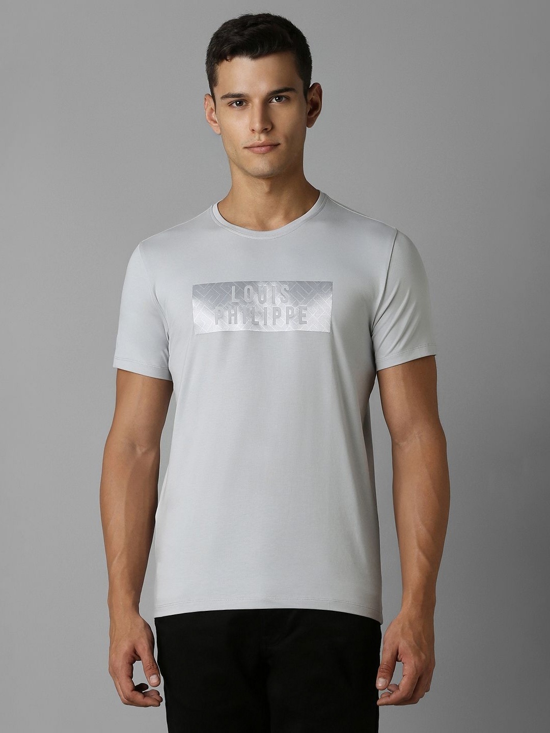 

Louis Philippe Sport Men Typography Printed Applique Slim Fit T-shirt, Grey