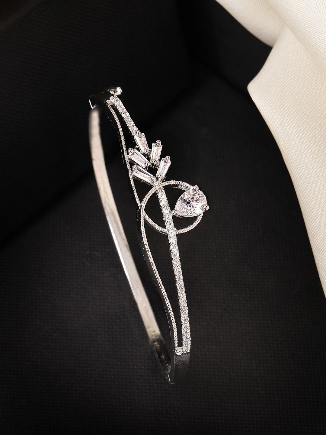

ZENEME American Diamond Rhodium-Plated Bangle-Style Bracelet, Silver