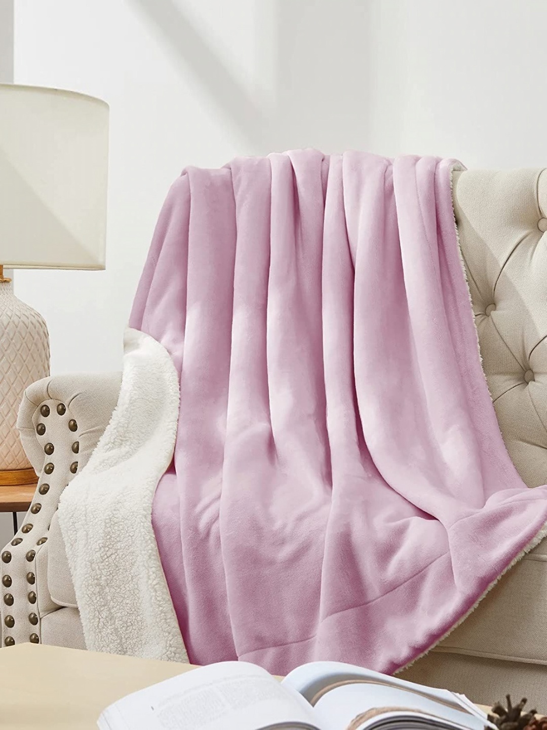 

LA VERNE Pink & White Heavy Winter 500 GSM Double Bed Blanket