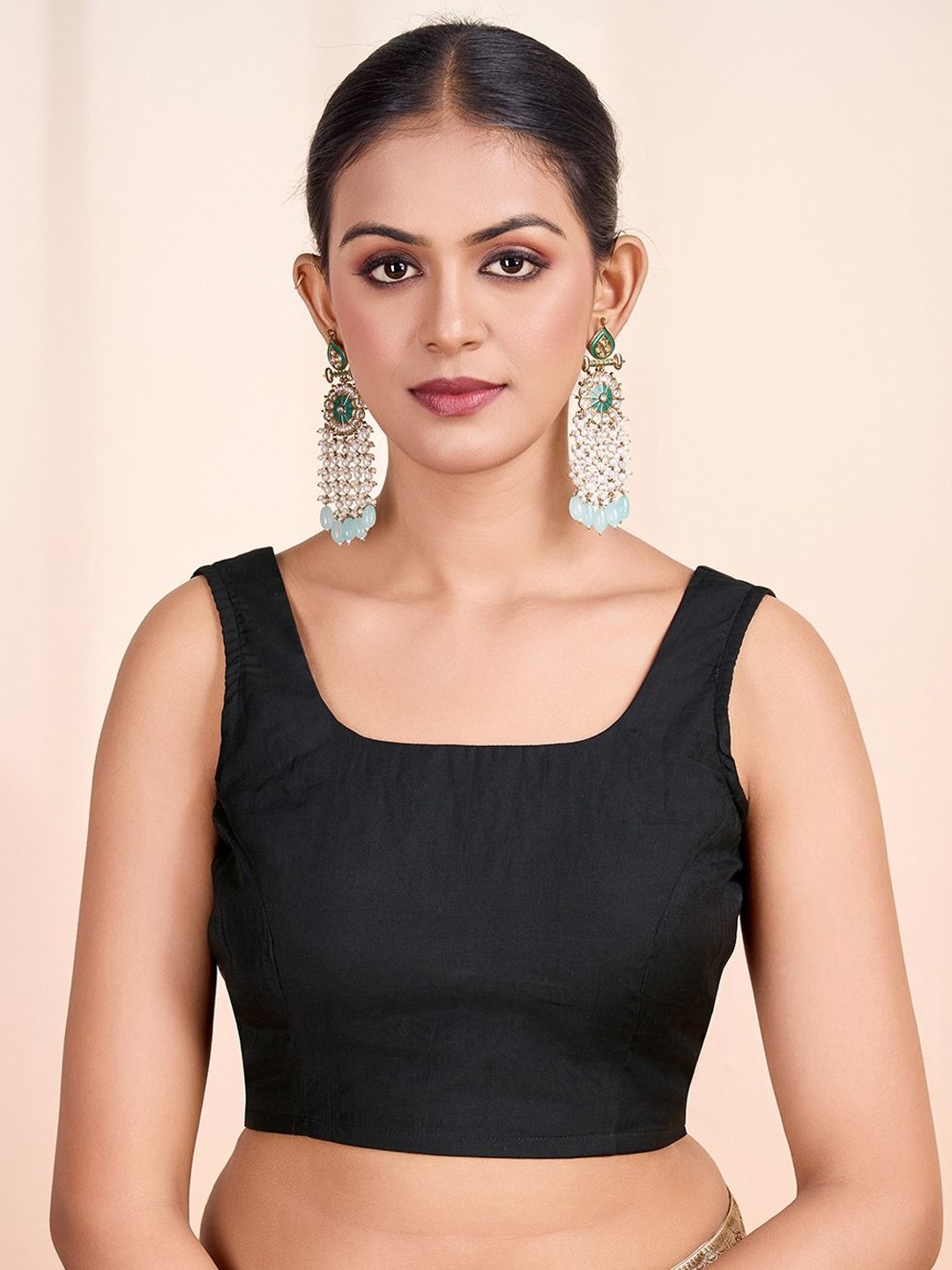 

Inddus Solid Sleeveless Saree Blouse, Black