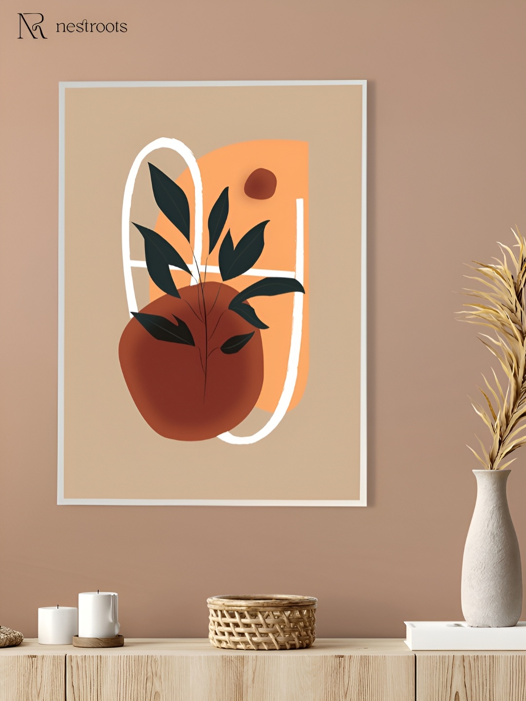 

nestroots Brown & White Vibrant Floral Leaf Canvas Wall Painting