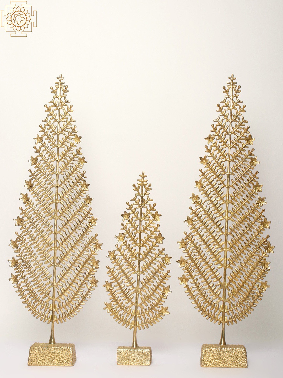 

Exotic India Gold-Toned 3 Pieces Brass Christmas Tree Curio Showpieces