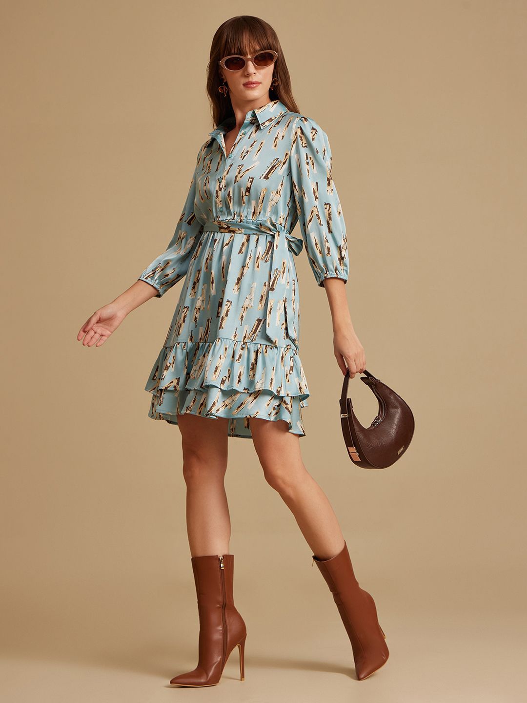 

Kazo Floral Print Satin Fit & Flare Dress, Blue