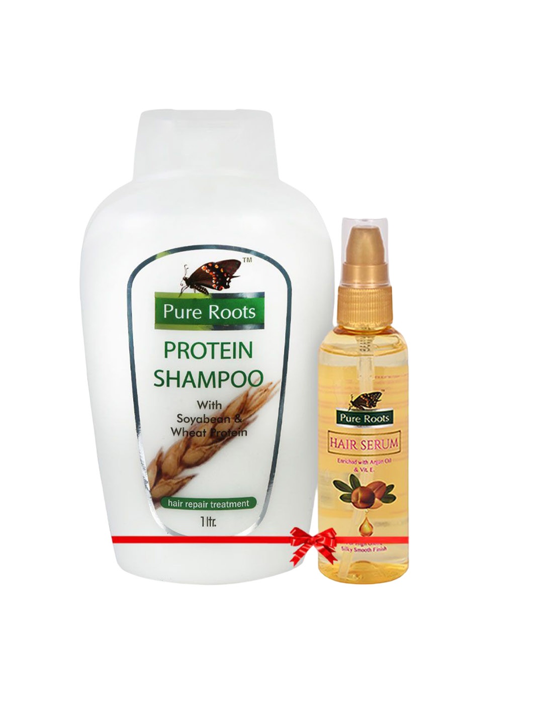 

pure roots Set of Protein Shampoo 1 litre & Argan Oil Hair Serum 100ml, White