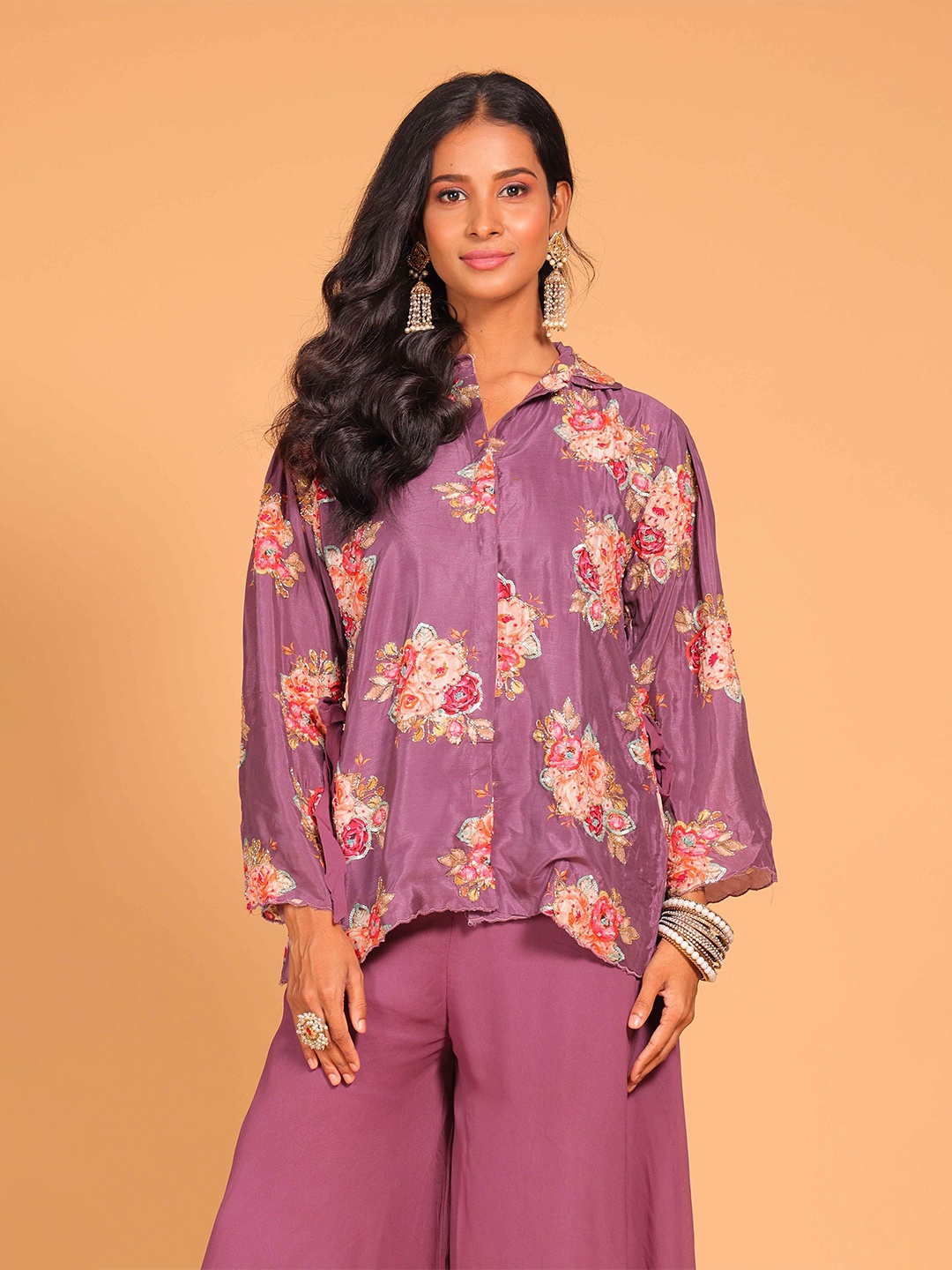 

Morchari Embellished Shirt With Palazzo, Purple