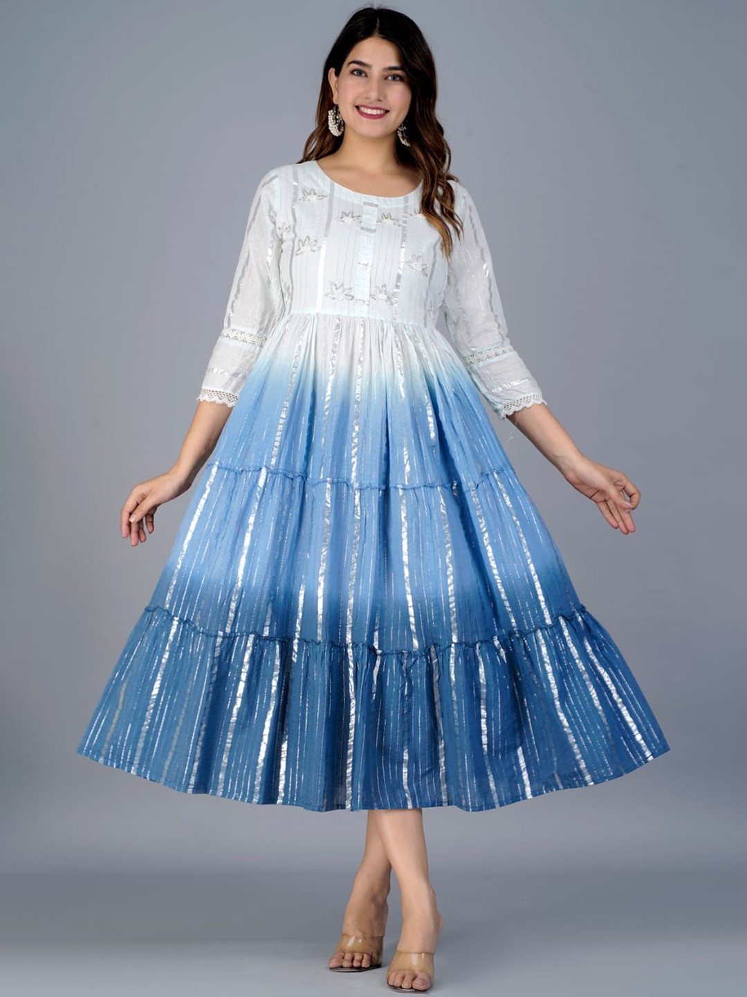 

MILAAV Women Dyed Flared Sleeves Sequinned Anarkali Kurta, Blue