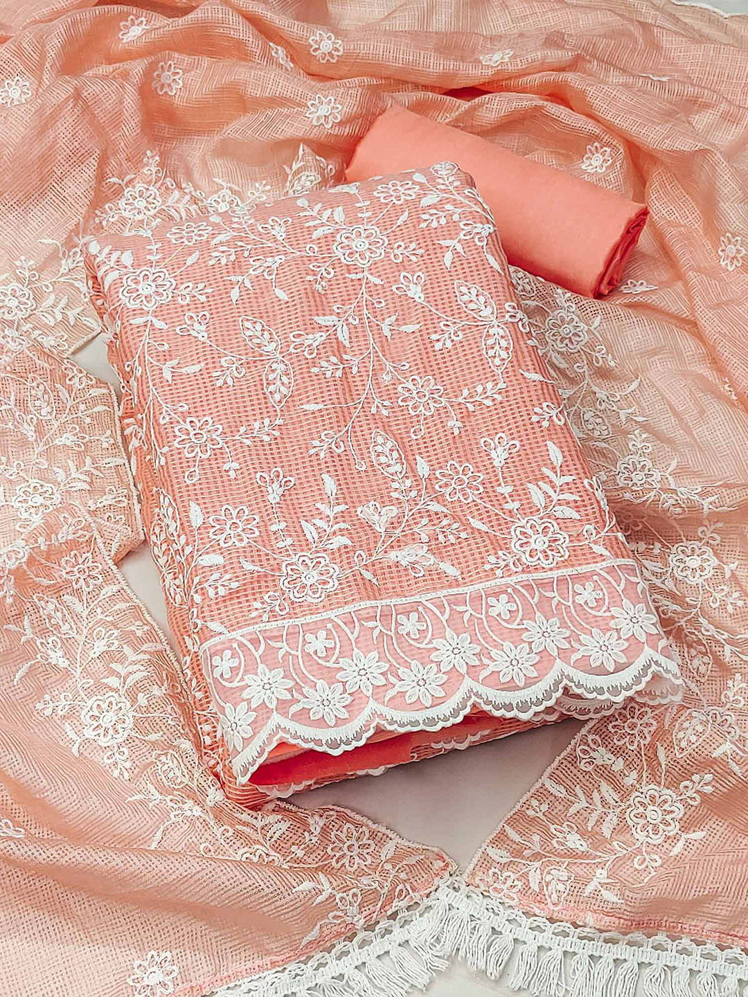 

Peachmode Embroidered Unstitched Dress Material, Peach