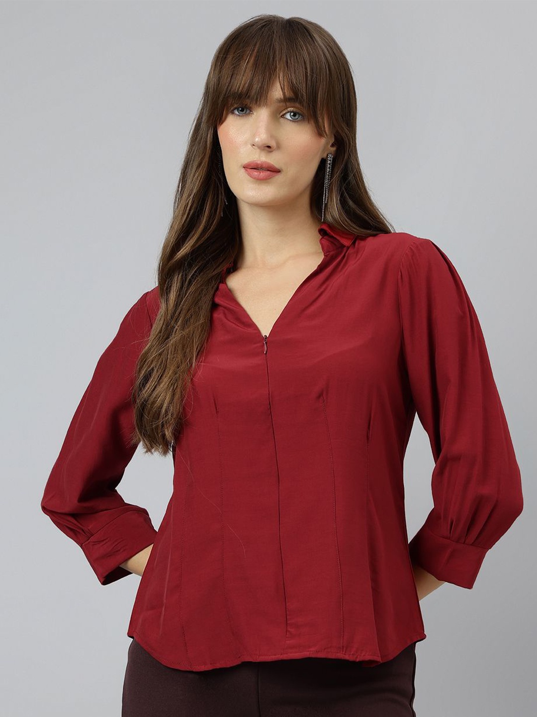 

Latin Quarters Women Opaque Casual Shirt, Maroon