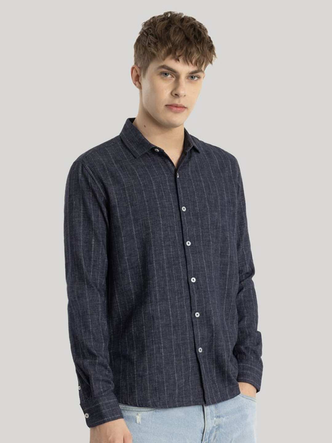 

Snitch Men Smart Slim Fit Opaque Casual Shirt, Navy blue