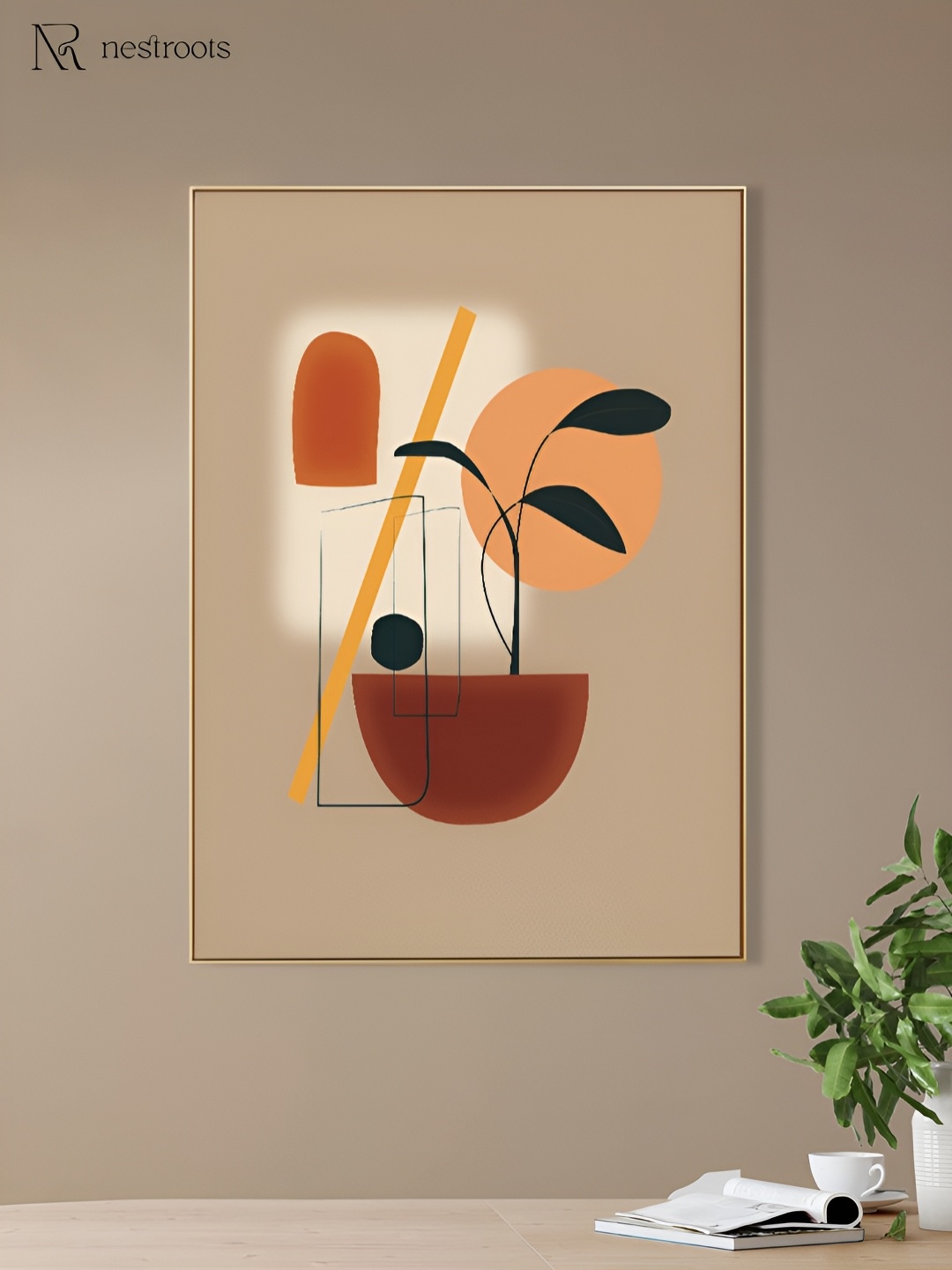 

nestroots Beige & Rust Vibrant Blooms in a Pot Canvas Print Abstract Wall Art