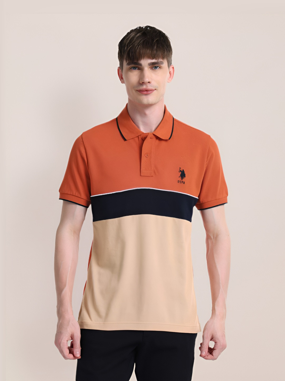

U.S. Polo Assn. Men Polo Collar Applique Slim Fit T-shirt, Orange