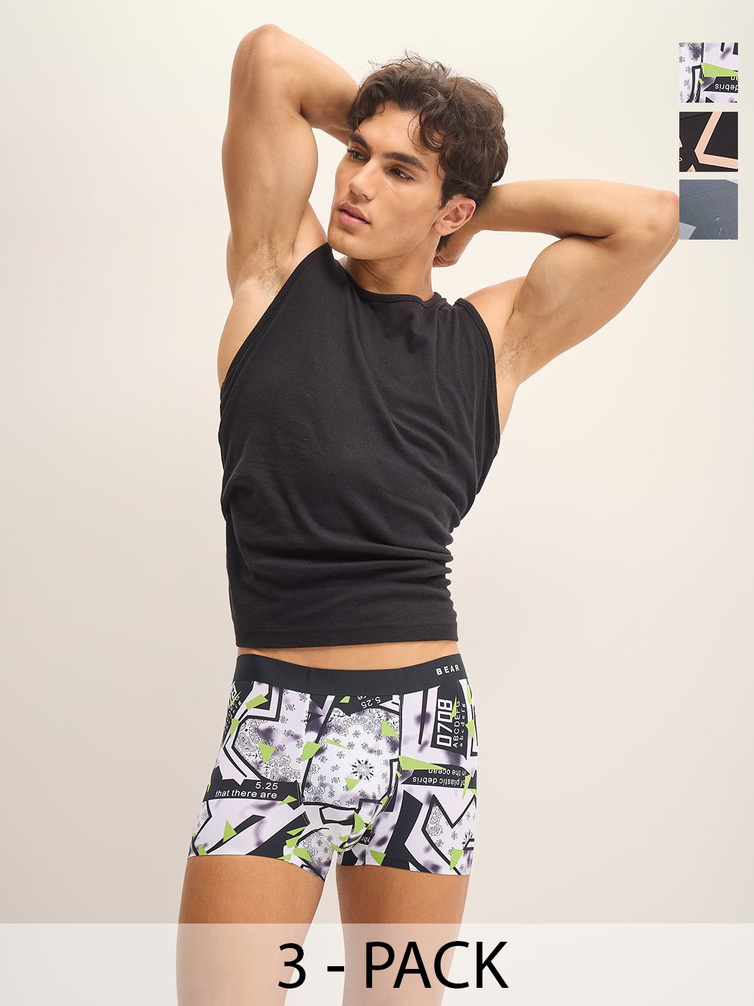 

THE BEAR HOUSE Men Pack Of 3 Printed Trunks BRI-PSYO-P3, Black