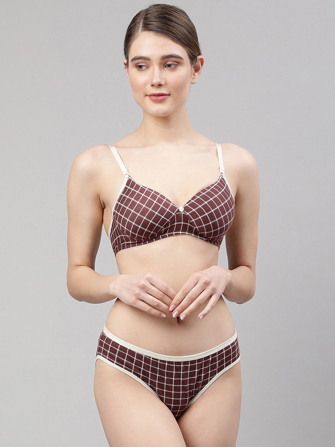 

AROUSY Checked Cotton Lingerie Set B_Beri Set1, Maroon