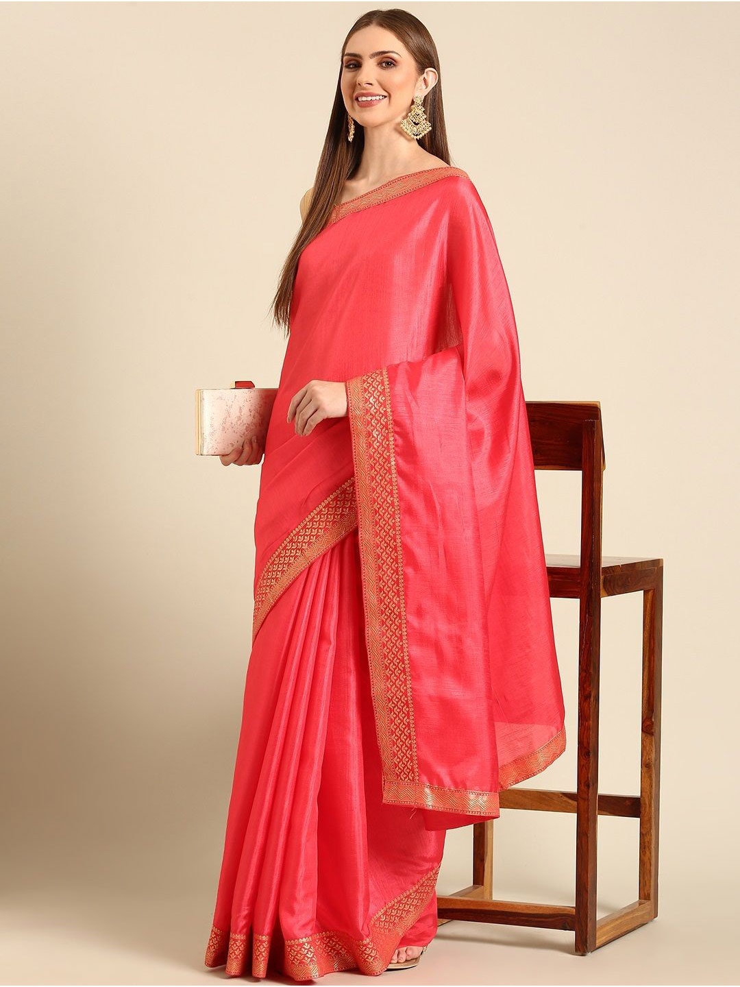 

all about you Solid Printed Zari Saree, Pink