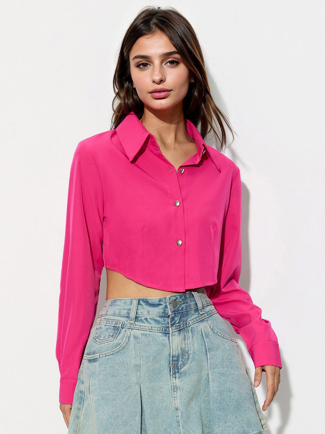 

StyleCast x Revolte Women Solid Shirt Collar Top, Fuchsia