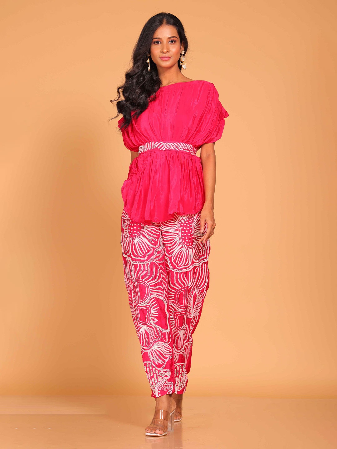 

Morchari Embellished Top With Trousers, Pink