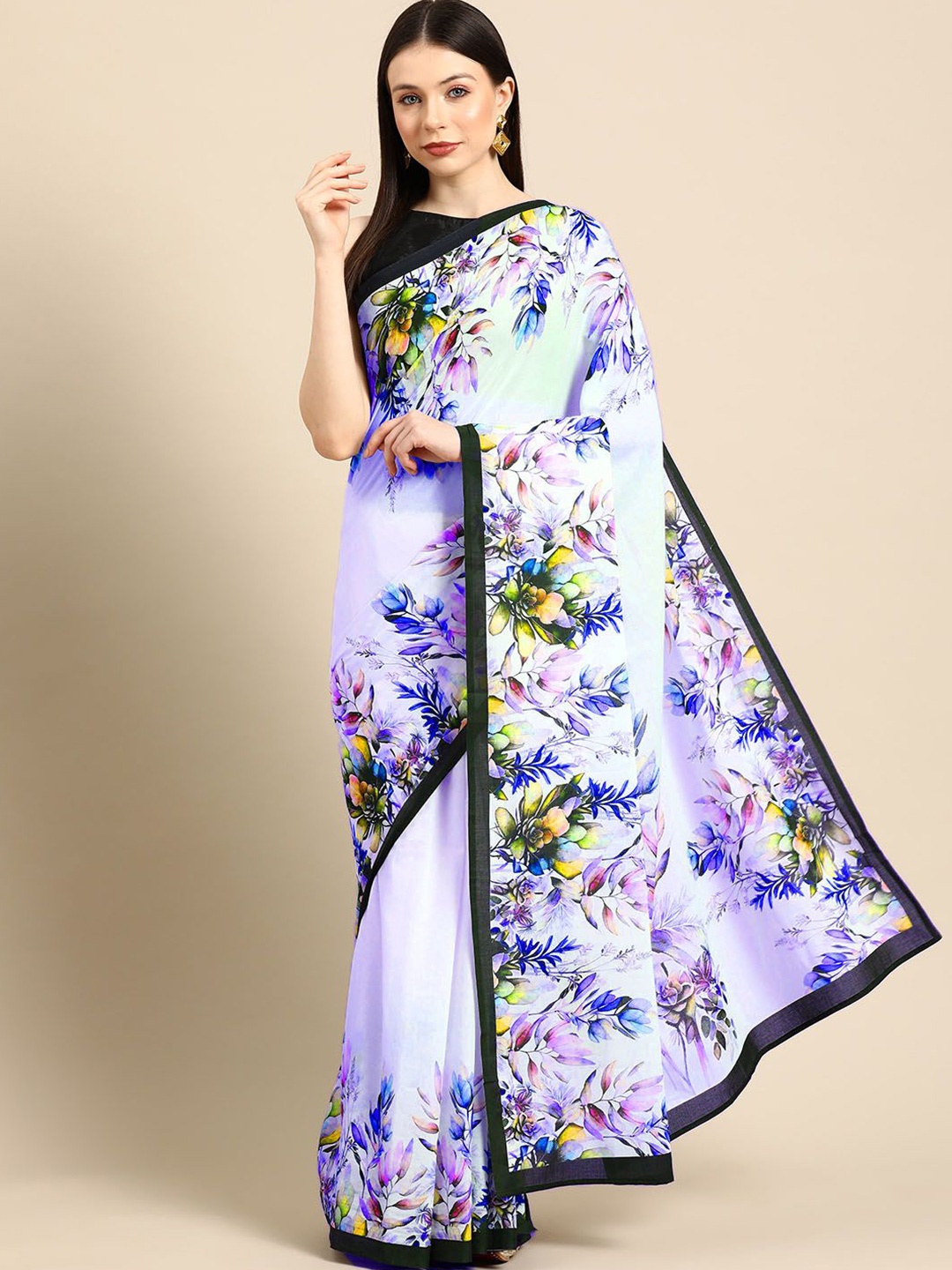 

BUTA BUTI Printed Floral Pure Cotton Saree, Purple
