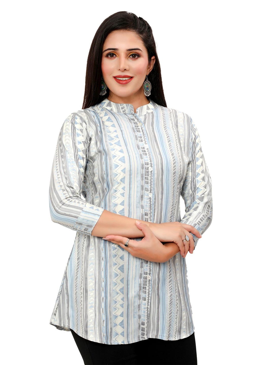 

FESYEN Ethnic Motifs Printed Pure Cotton Kurti, Grey