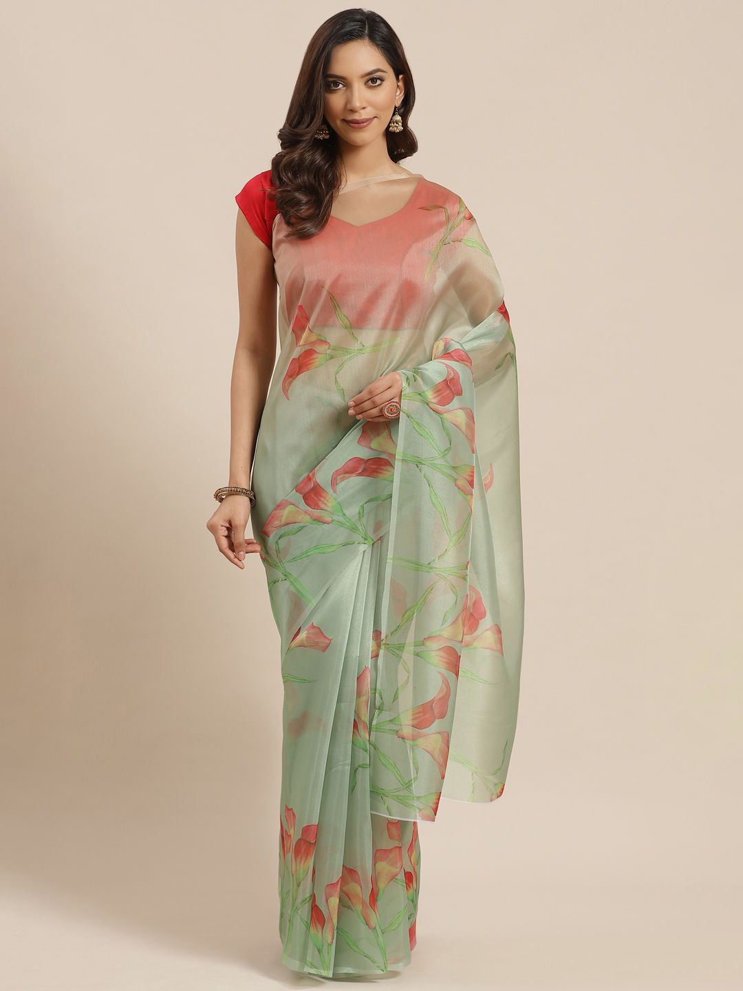 

KIMISHA Floral Organza Saree, Green
