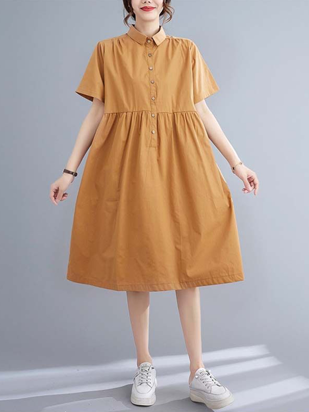 

StyleCast x Revolte Shirt Collar A-Line Dress, Khaki