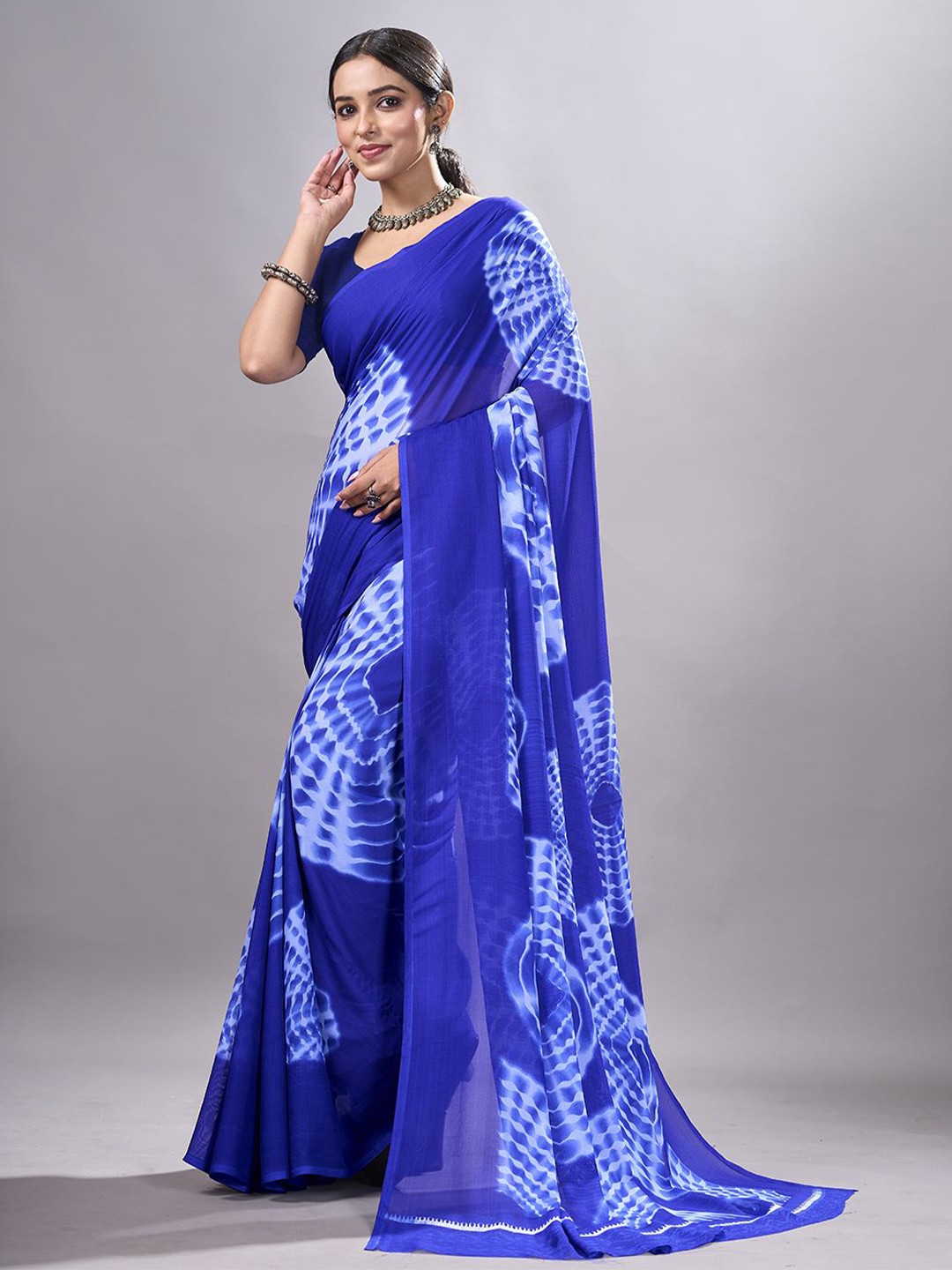 

NIRMAL CREATION Ethnic Motifs Dyed Poly Georgette Saree, Blue