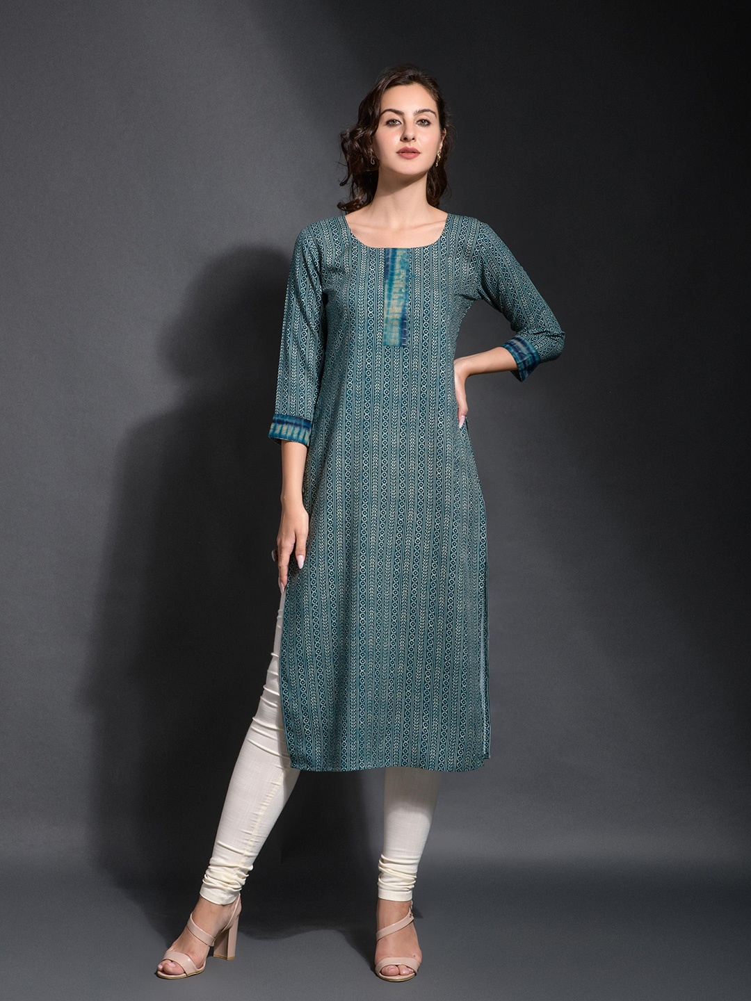 

SAZRIKA Ethnic Motifs Printed Kurta, Green