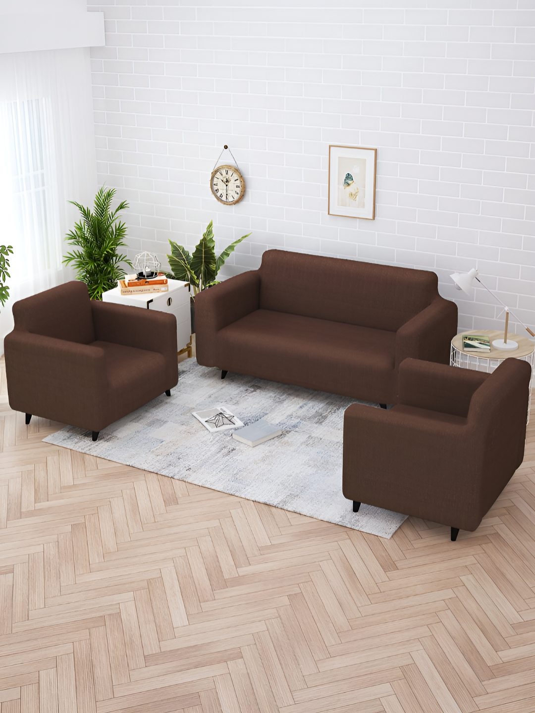 

Story@home Brown Printed 5 Seater Stretchable Sofa Cover With Arms