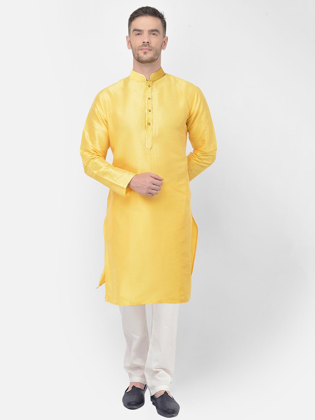 

SG LEMAN Men Regular Dupion Silk Kurta with Pyjamas, Yellow