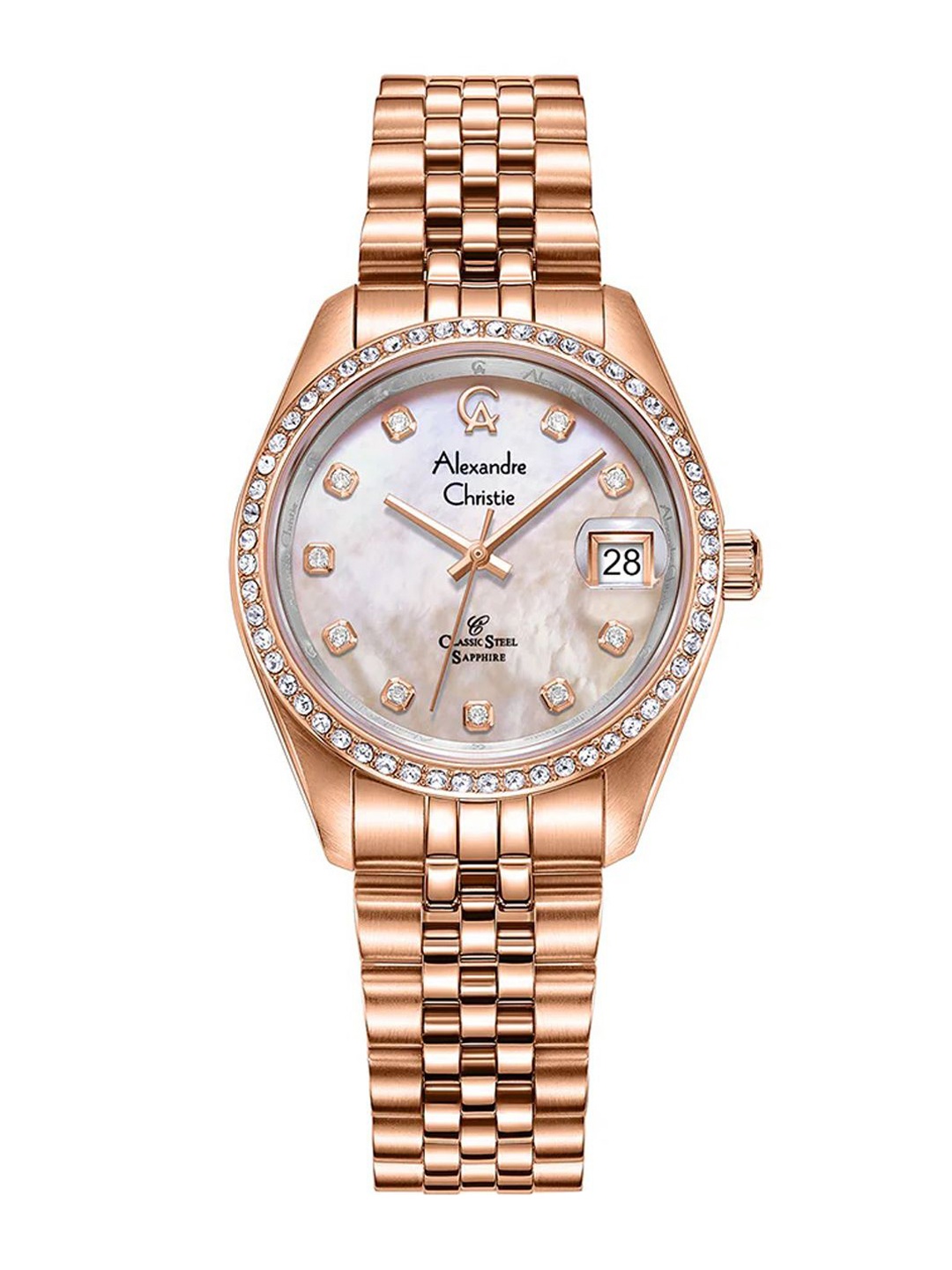 

Alexandre Christie Women Dial & Stainless Steel Bracelet Style Straps Analogue Watch 5012LDBRGMD, Rose gold