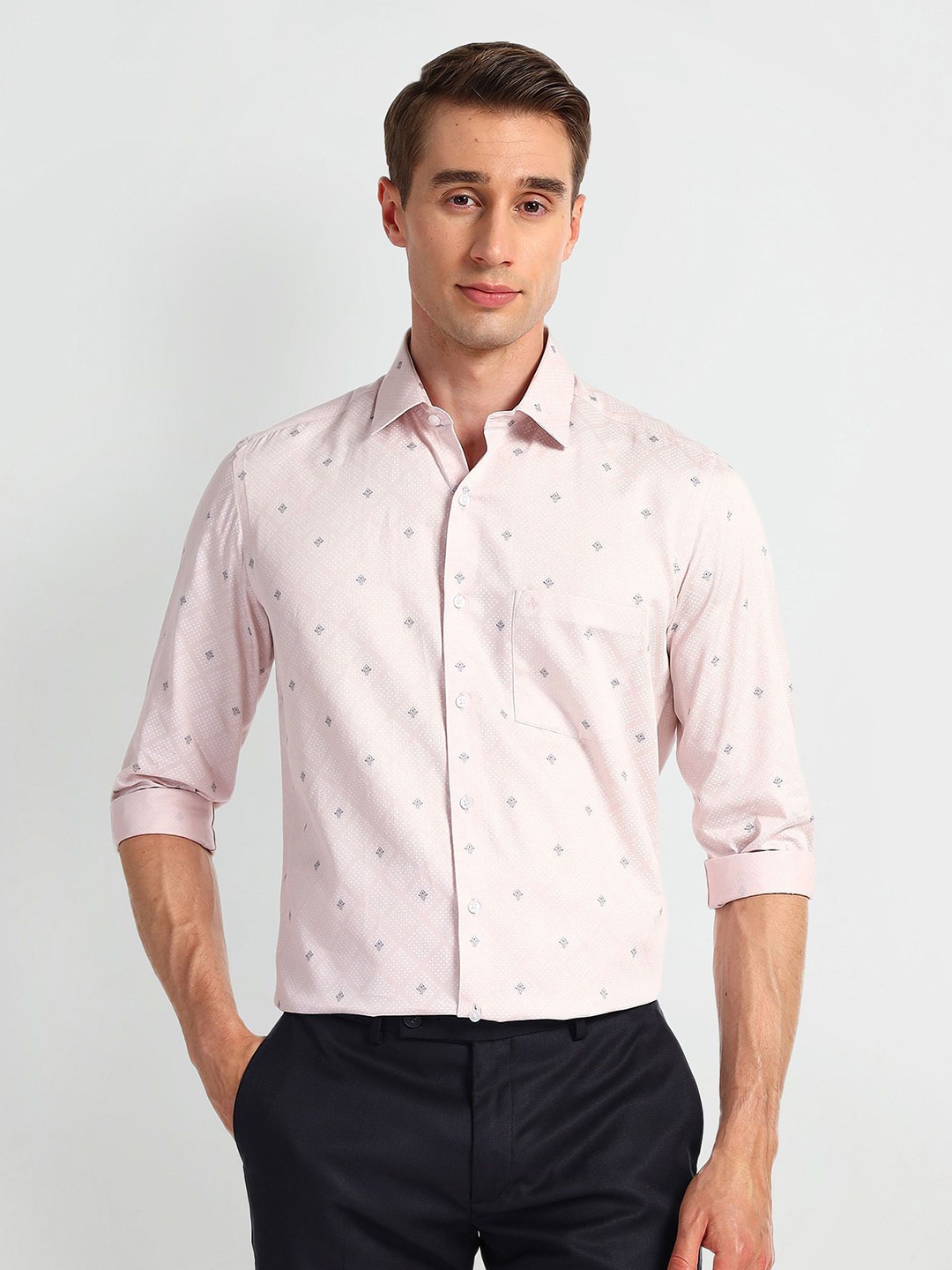 

Arrow Men Slim Fit Opaque Striped Formal Shirt, Pink
