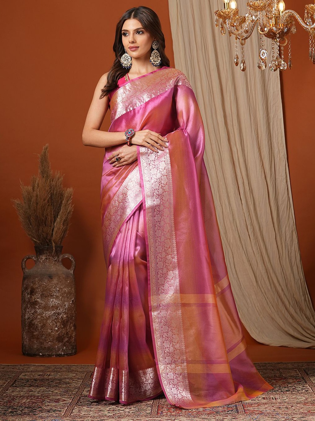 

PAROKSH Woven Design Tissue Banarasi Saree, Pink