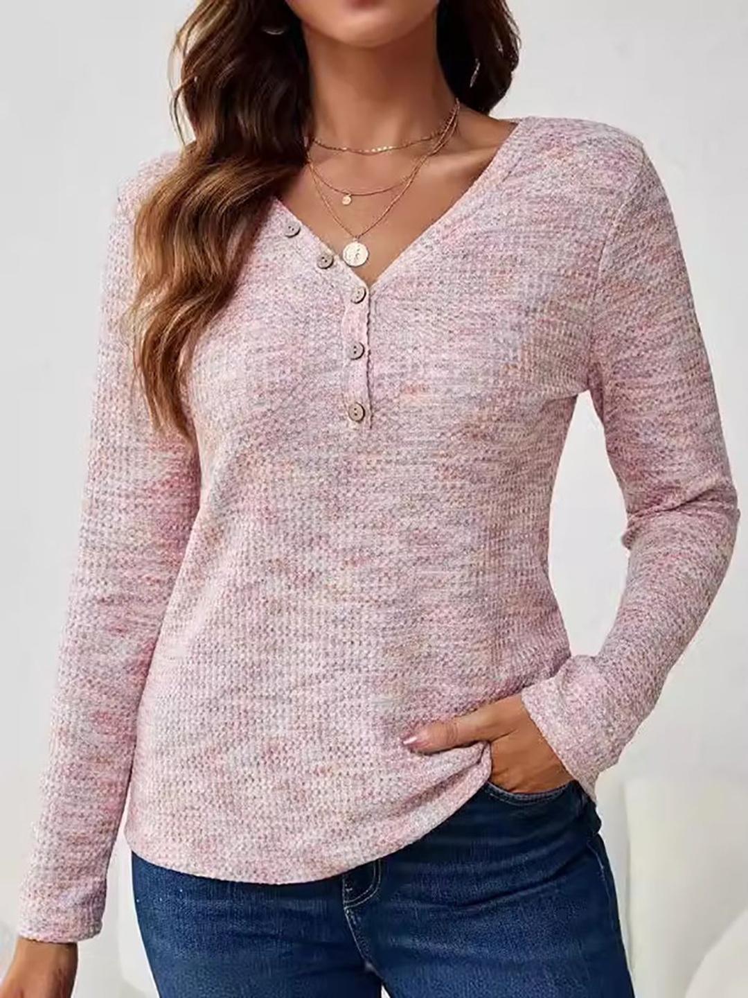 

StyleCast x Revolte Women Solid V-Neck Top, Pink