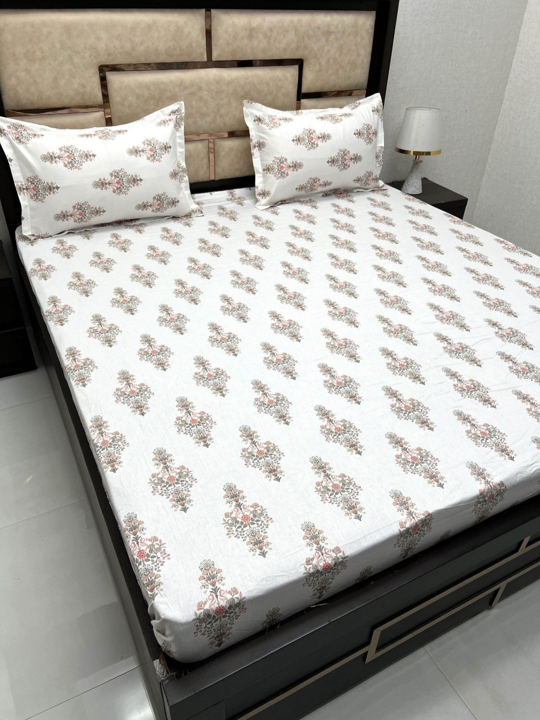 

Pure Decor White & Brown Ethnic Motifs 300 TC King Bedsheet with 2 Pillow Covers