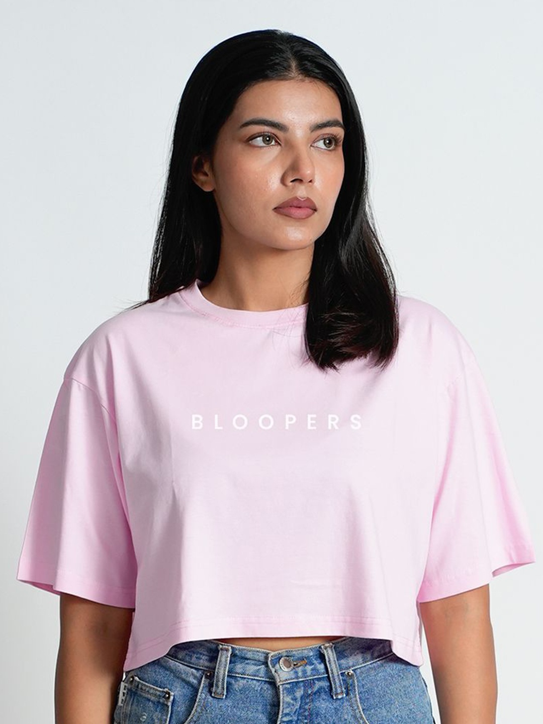 

Bloopers Store Women Typography Printed Round Neck Cotton Top, Pink